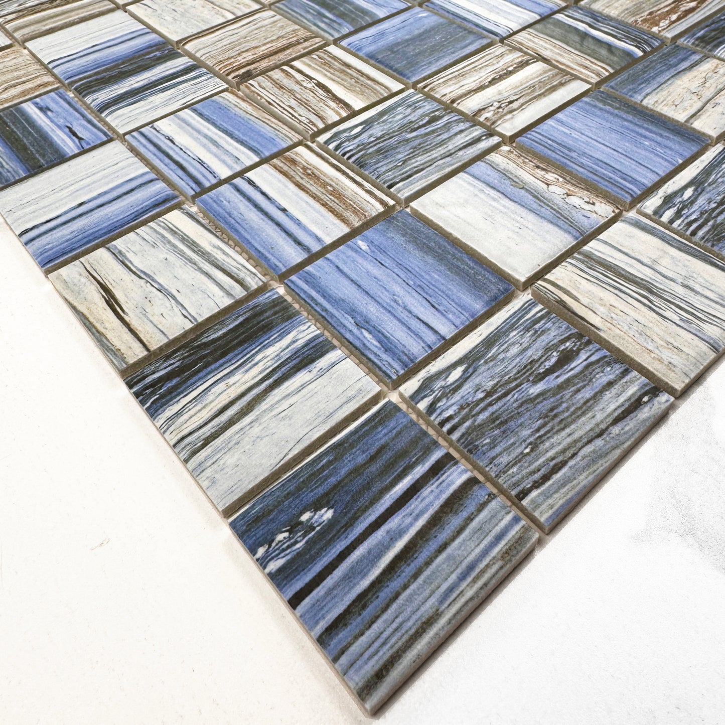 Dark Blue & Milky White & Light Grey Mixed Porcelain Mosaic-Swimming Pool Tile