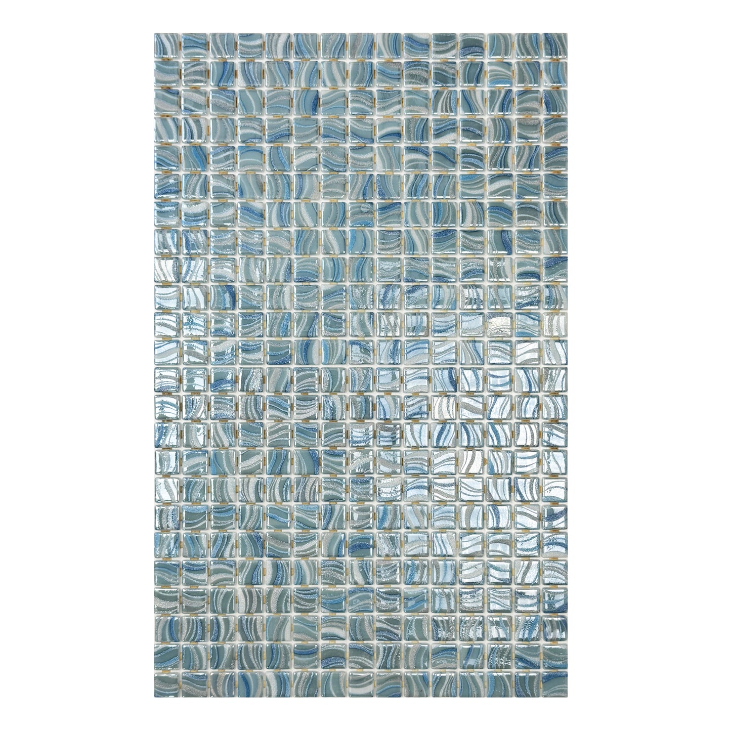 White & Royal Blue & Baby Blue Shinny Streaks And Swirls Texture Recycled Glass Mosaic -Swimming Pool Tile