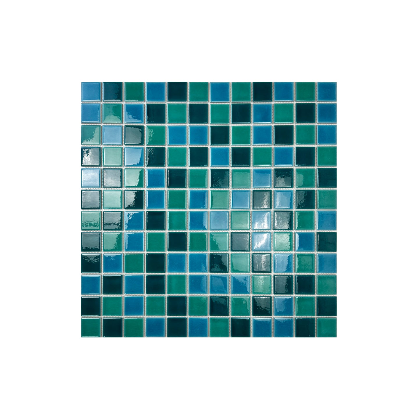Teal Blue & Cyan Blue & Mint Green Mixed Crackle Porcelain Mosaic-Swimming Pool Tile
