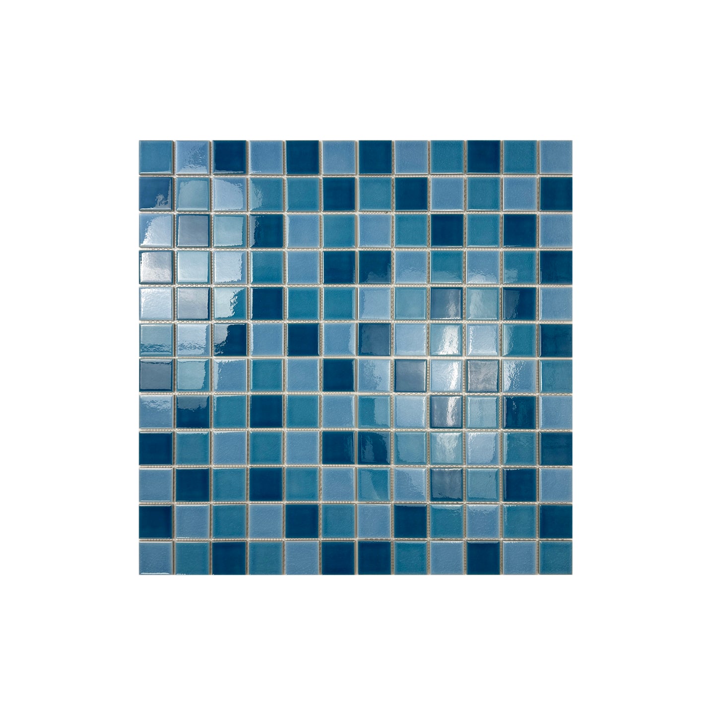 Cerulean Blue & Cyan Blue & Navy Blue Mixed Crackle Porcelain Mosaic-Swimming Pool Tile