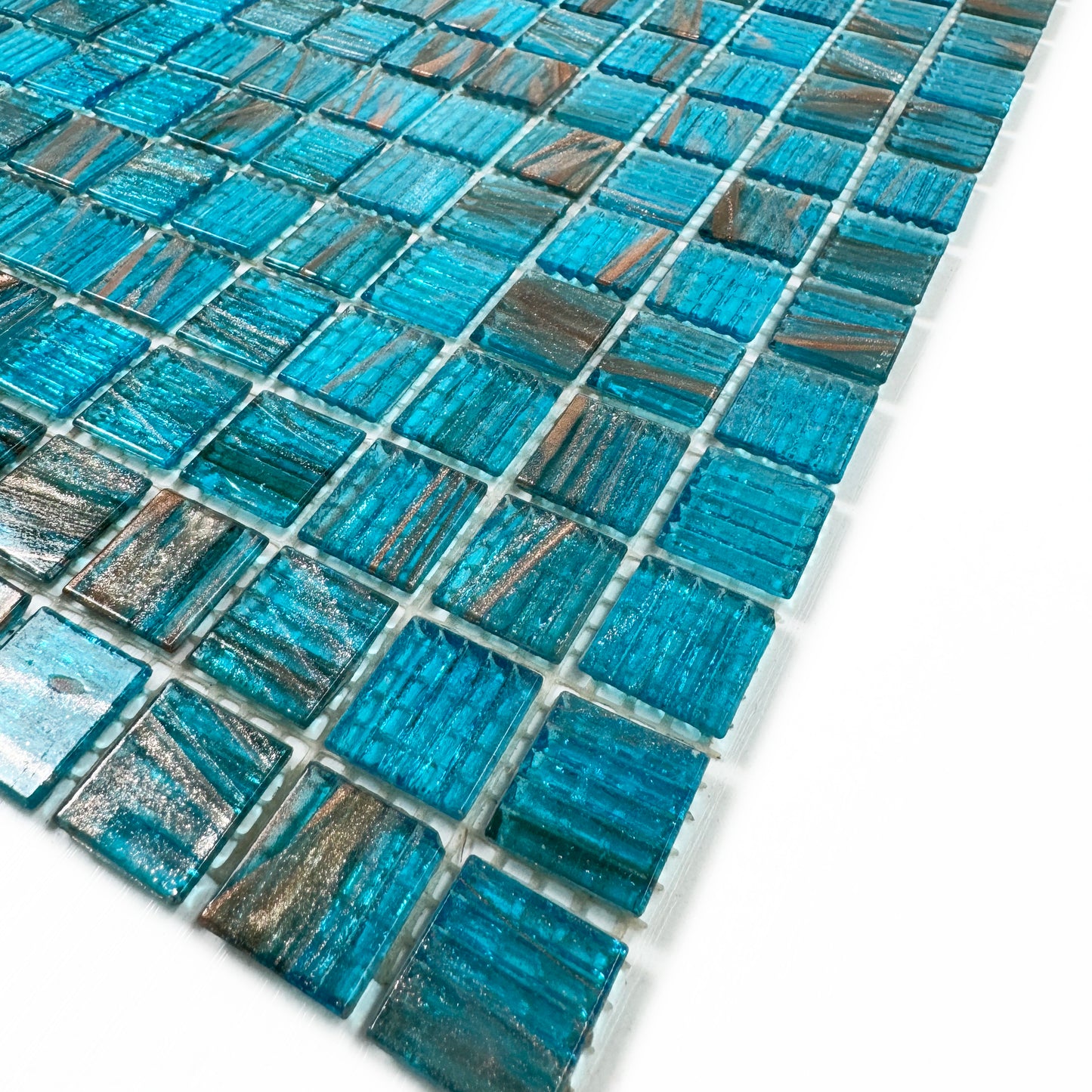 Cerulean Blue With Gold Line Hot Melt Glass Mosaic-Swimming Pool Tile