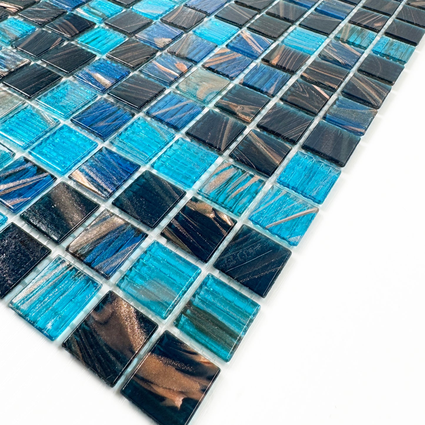 Cerulean Blue & Midnight Blue Mixed With Gold Line Hot Melt Glass Mosaic-Swimming Pool Tile