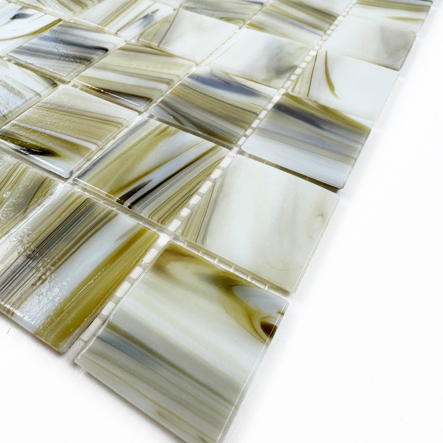 Olive Green & Saga Green & Milky white mixed Cloud Hot Melt Glass Mosaic-Swimming Pool Tile