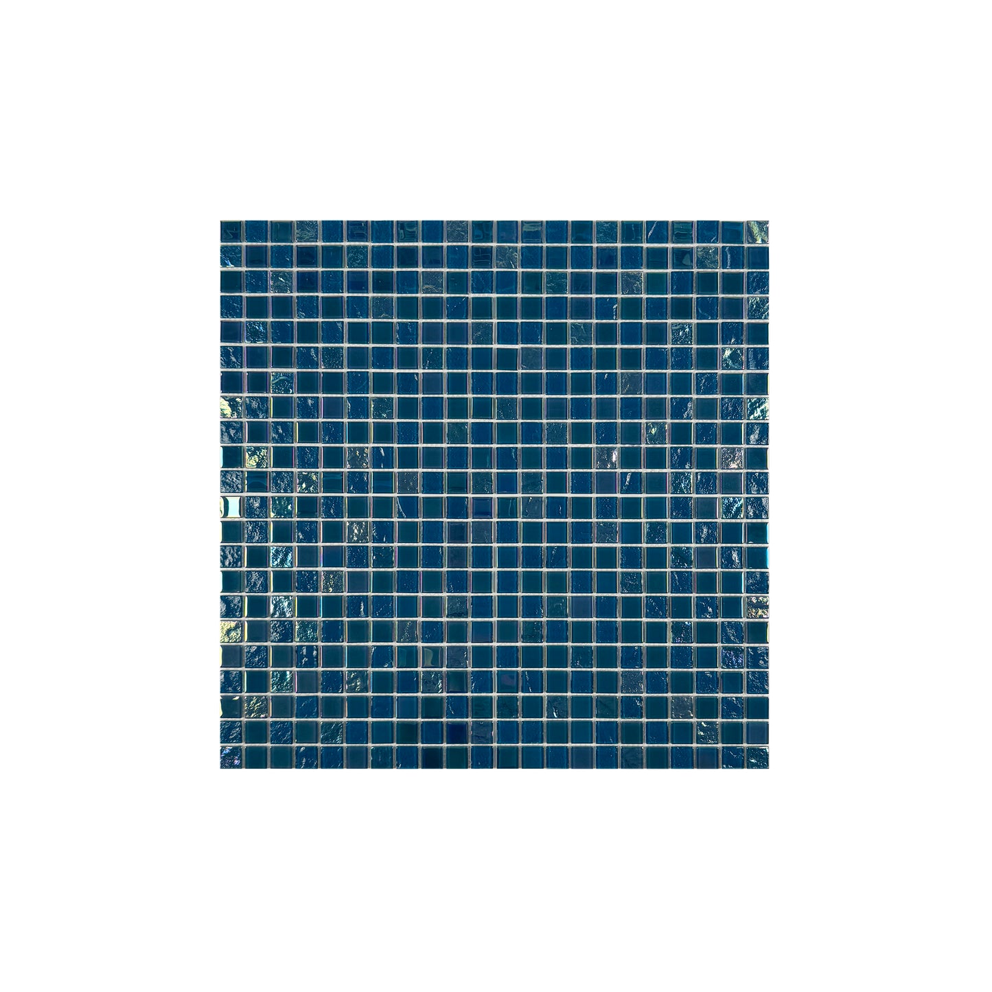Pine Green & Sapphire Blue Iridescent Mixed Wave Pattern Crystal Glass Mosaic -Swimming Pool Tile