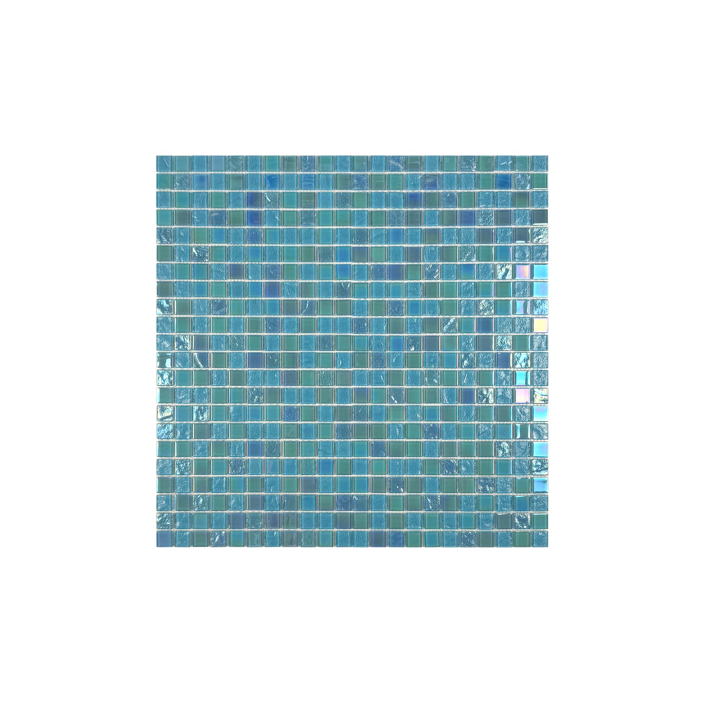 Sky Blue & Nile Blue Iridescent Mixed Wave Pattern Crystal Glass Mosaic -Swimming Pool Tile