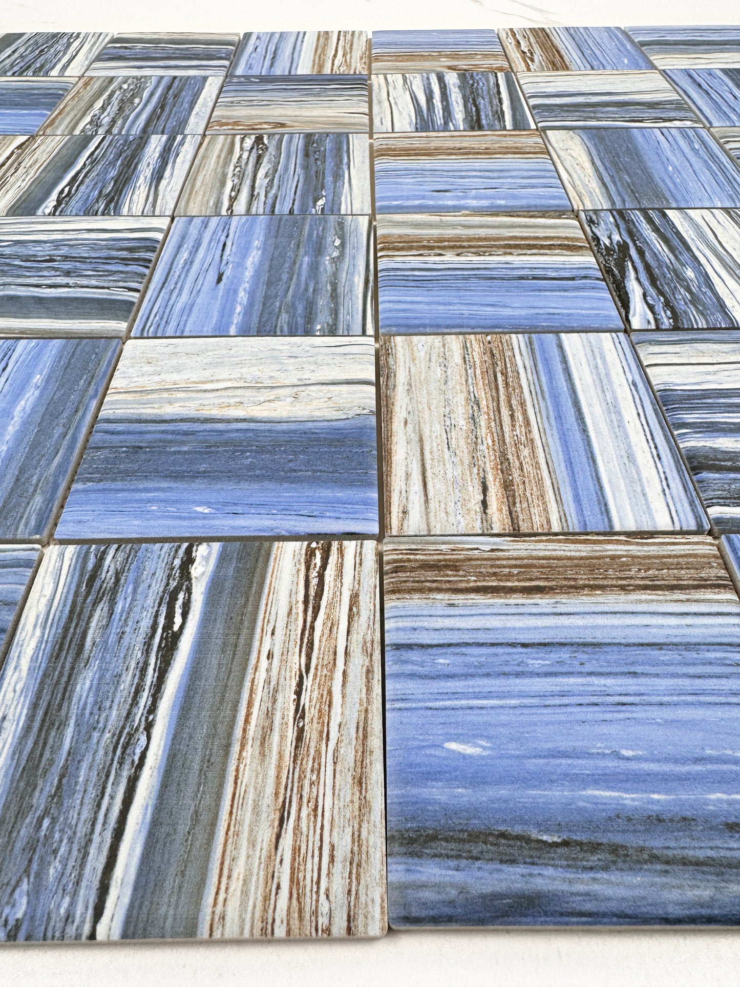 Dark Blue & Milky White & Light Grey Mixed Stone Pattern Porcelain Mosaic-Swimming Pool Tile