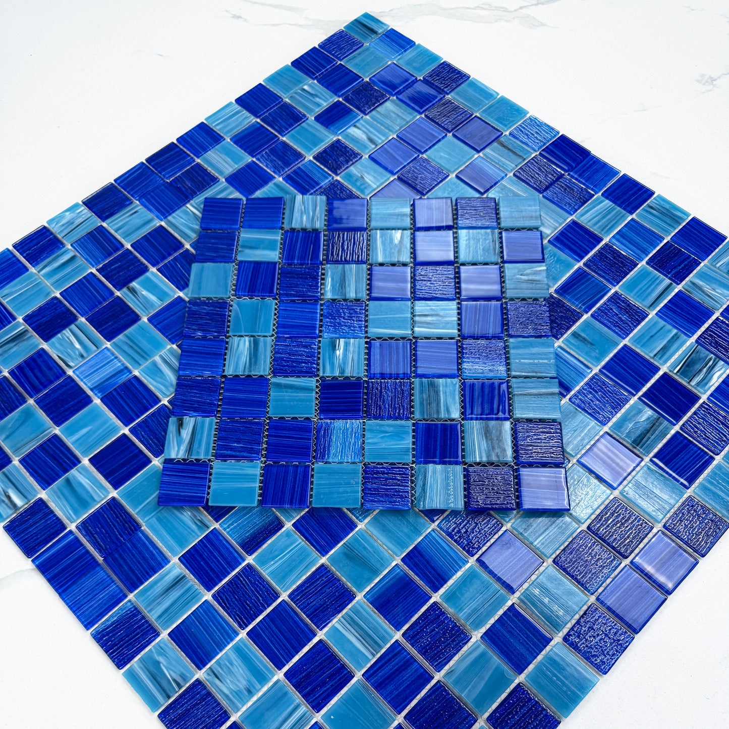 Aqua Blue & Klein Blue Mixed Glass Mosaic-Swimming Pool Tile
