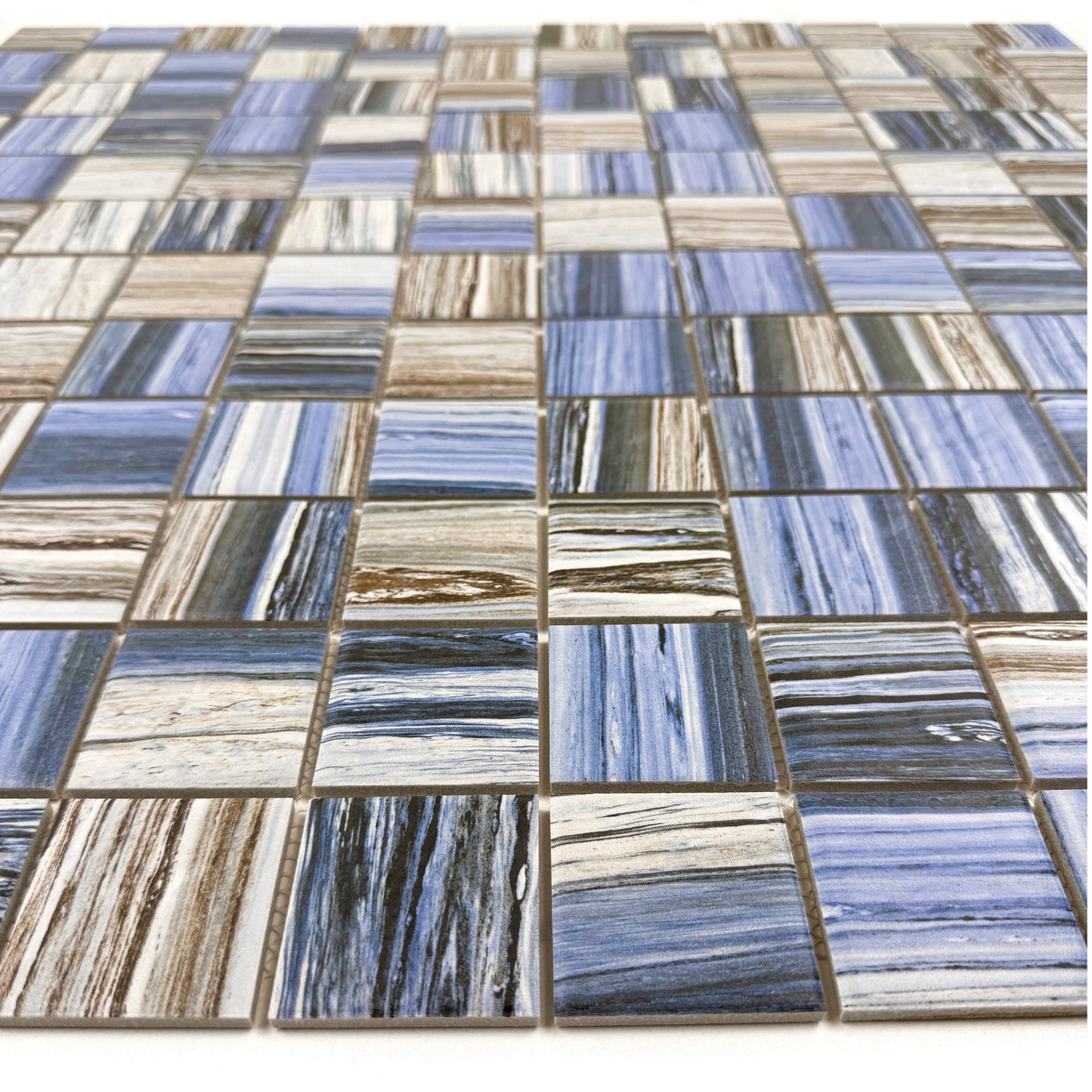 Majestic Naturale Dark Blue & Milky White & Light Grey Mixed Stone Pattern Porcelain Mosaic