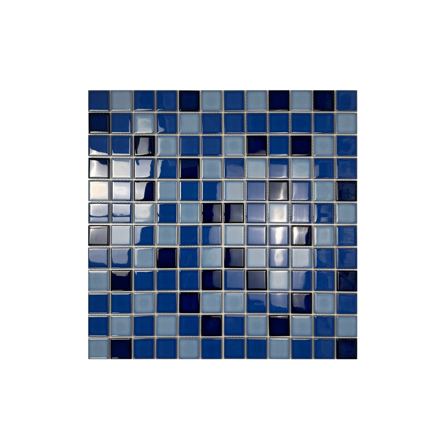 Powder Blue & Ultra Marine Blue & Midnight Blue Mixed Plain Design Crystalline Glazed Porcelain Mosaic -Swimming Pool Tile