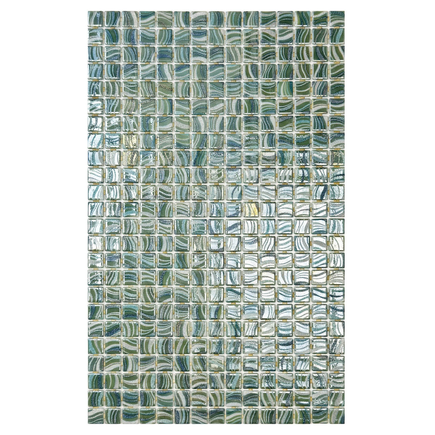 Saga Green & Fern Green & Moss Green  Shinny Streaks And Swirls Texture  Recycled Glass Mosaic -Swimming Pool Tile