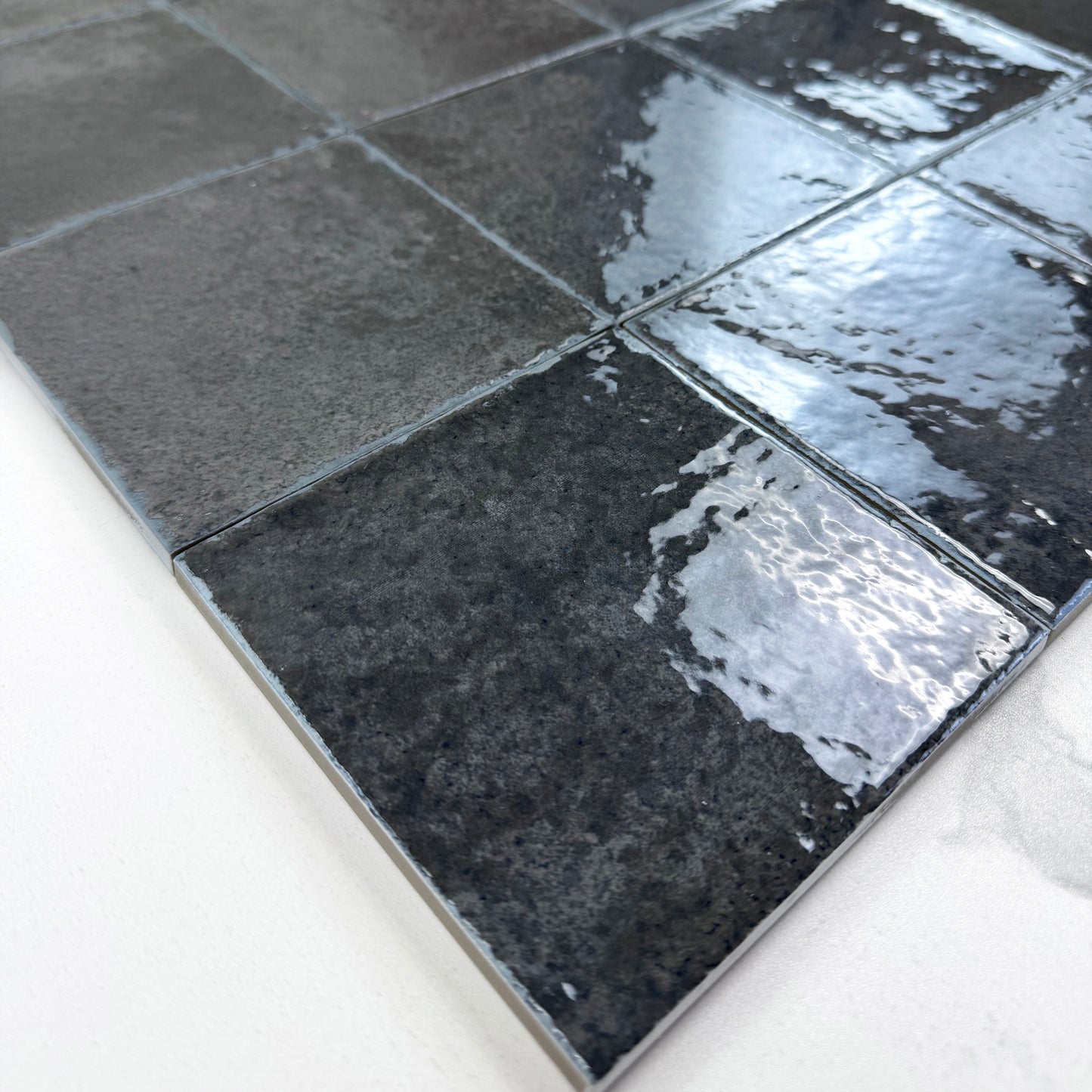 Spanish Radiant Harmony  Deep Black Glossy Porcelain Artisanal Tile