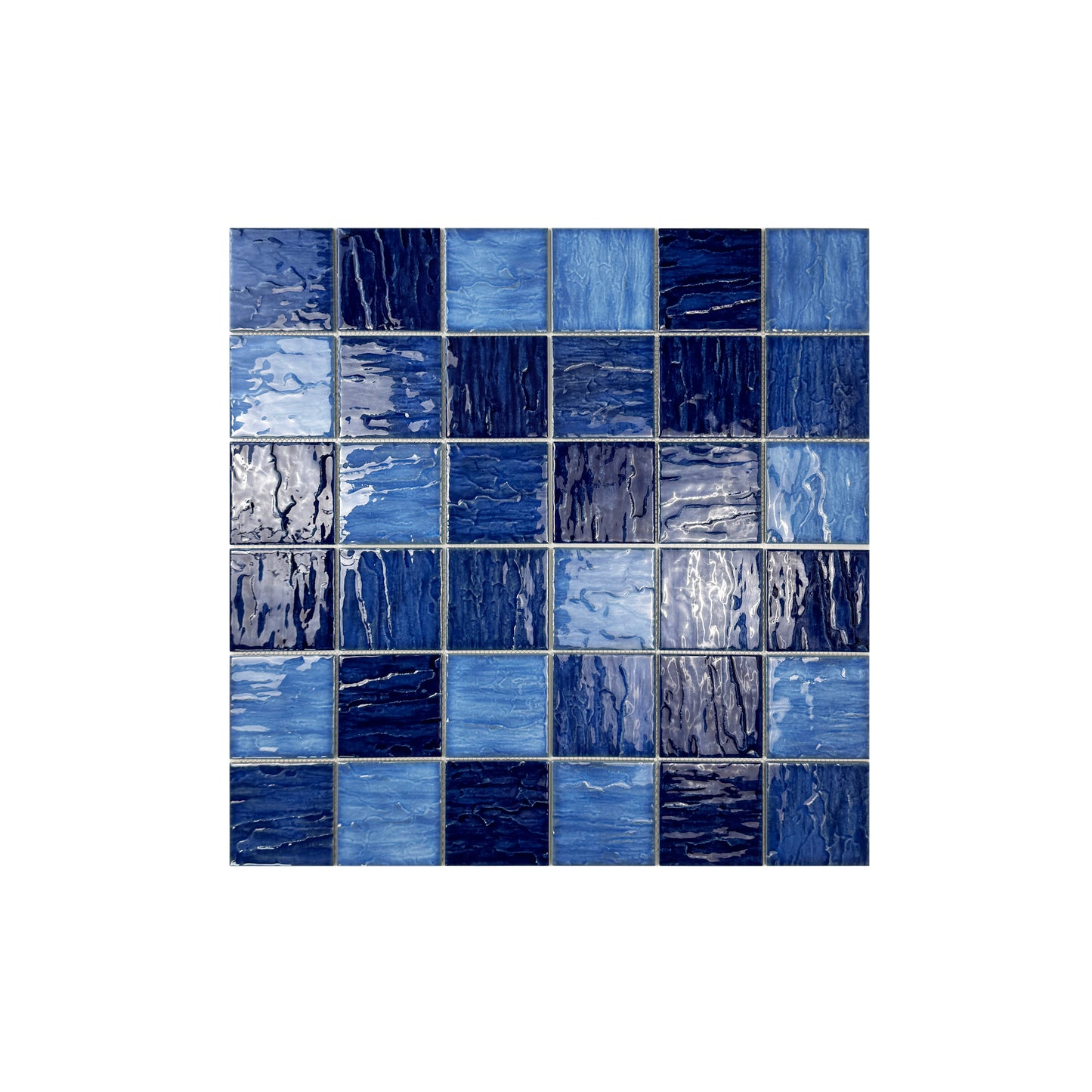 French Blue & Navy Blue Mixed 3D Crystalline Glazed Porcelain Mosaic-Swimming Pool Tile
