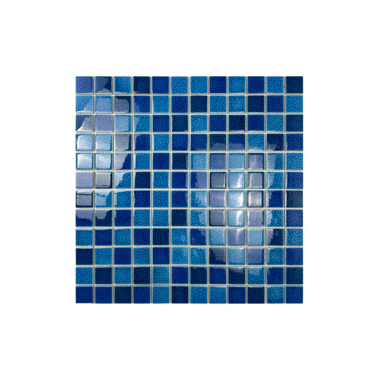 French Blue & Klein Blue & Navy Blue Mixed Double Crackle Porcelain Mosaic-Swimming Pool Tile
