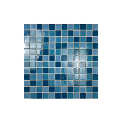 Cerulean Blue & Cyan Blue & Navy Blue Mixed Crackle Porcelain Mosaic-Swimming Pool Tile