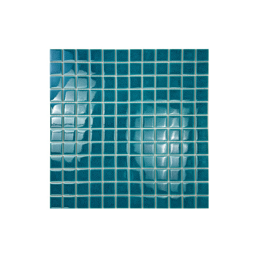 Dark Teal Blue Convex Surface Crackle Porcelain Mosaic-Swimming Pool Tile