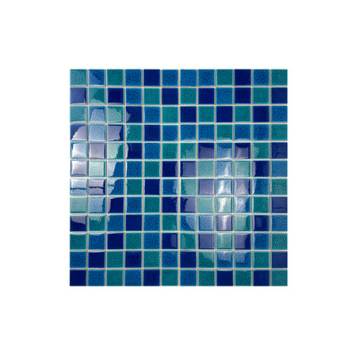 French Blue & Klein Blue & Tiffany Blue Mixed Double Crackle Porcelain Mosaic-Swimming Pool Tile