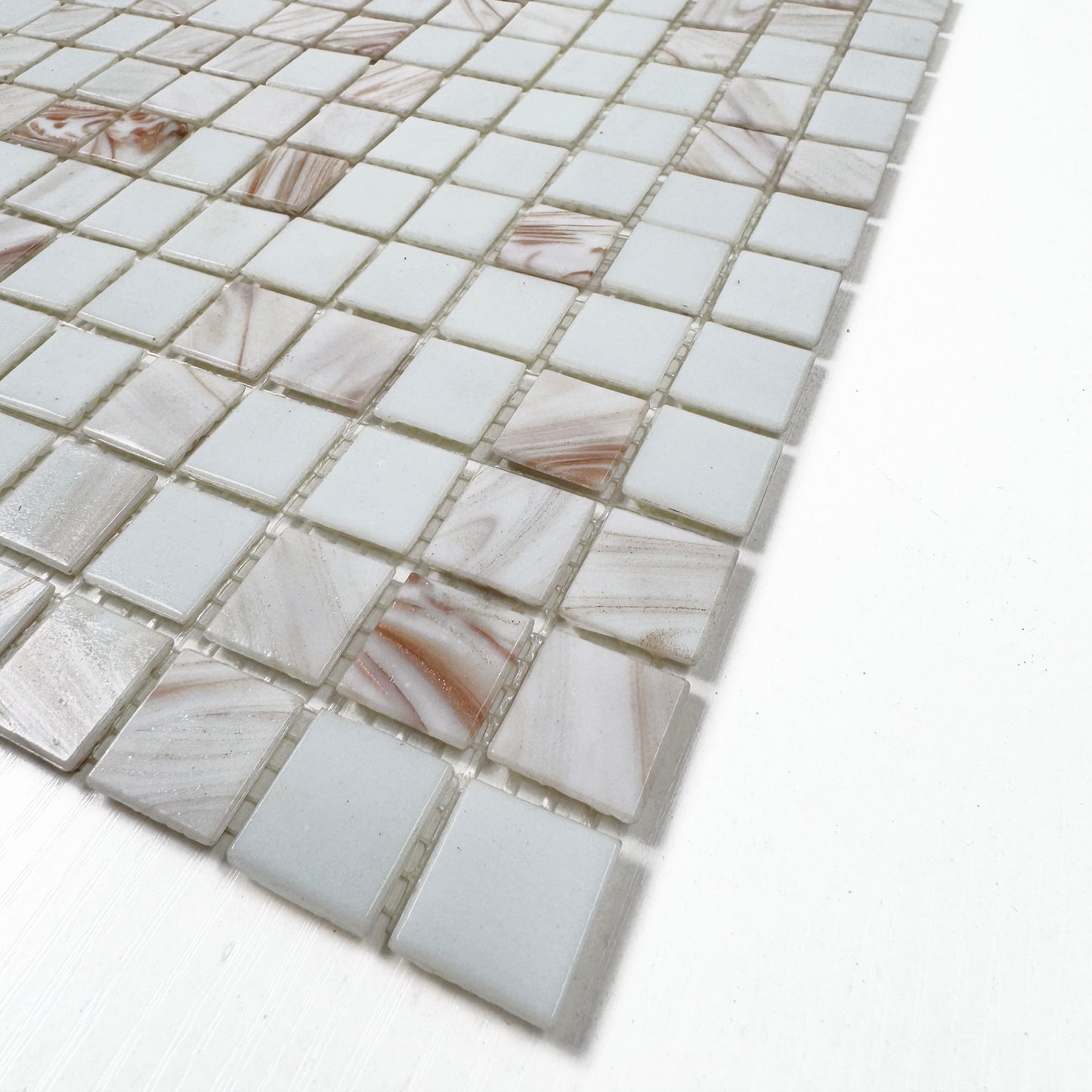 White With Gold Line Hot Melt Glass Mosaic-Swimming Pool Tile