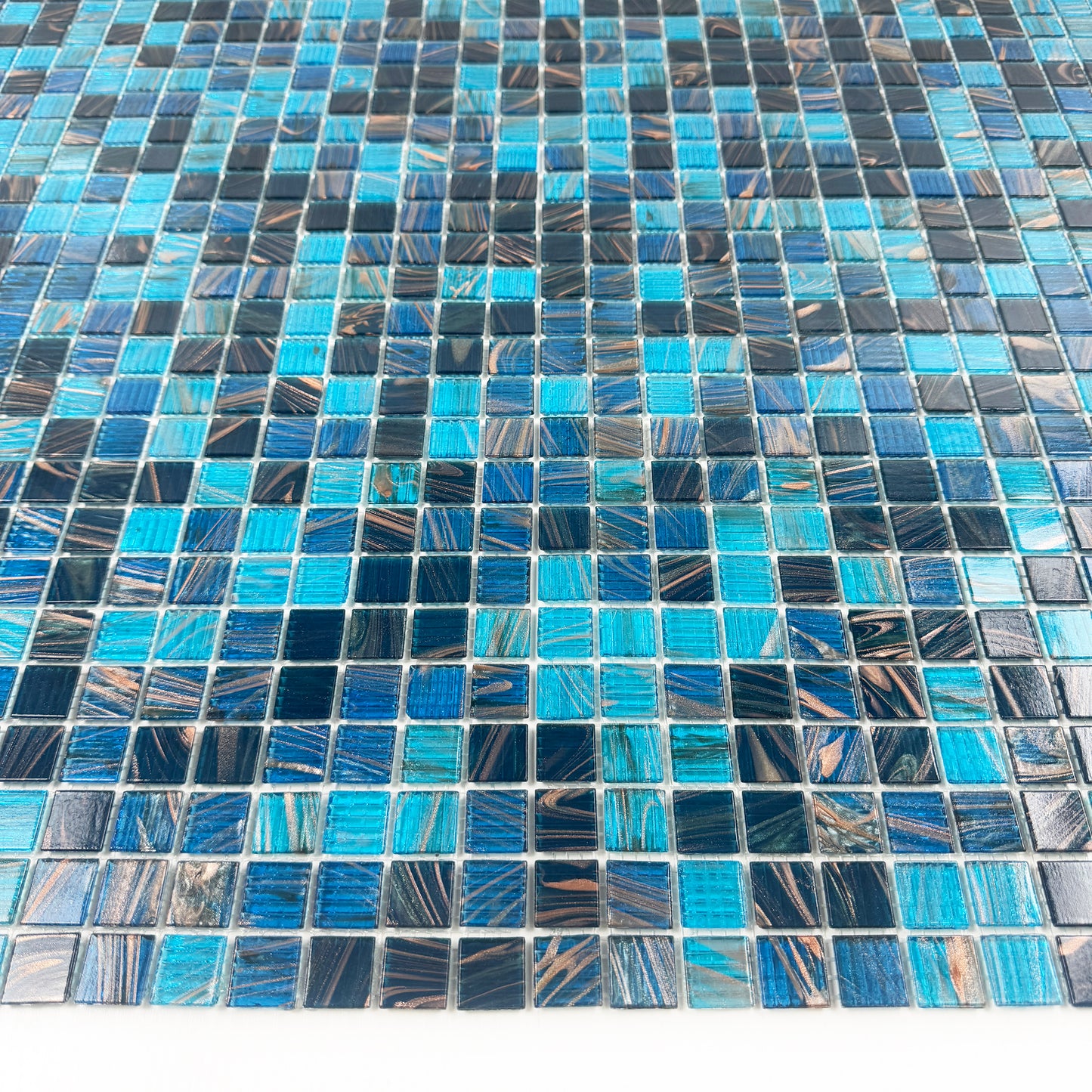 Cerulean Blue & Midnight Blue Mixed With Gold Line Hot Melt Glass Mosaic-Swimming Pool Tile