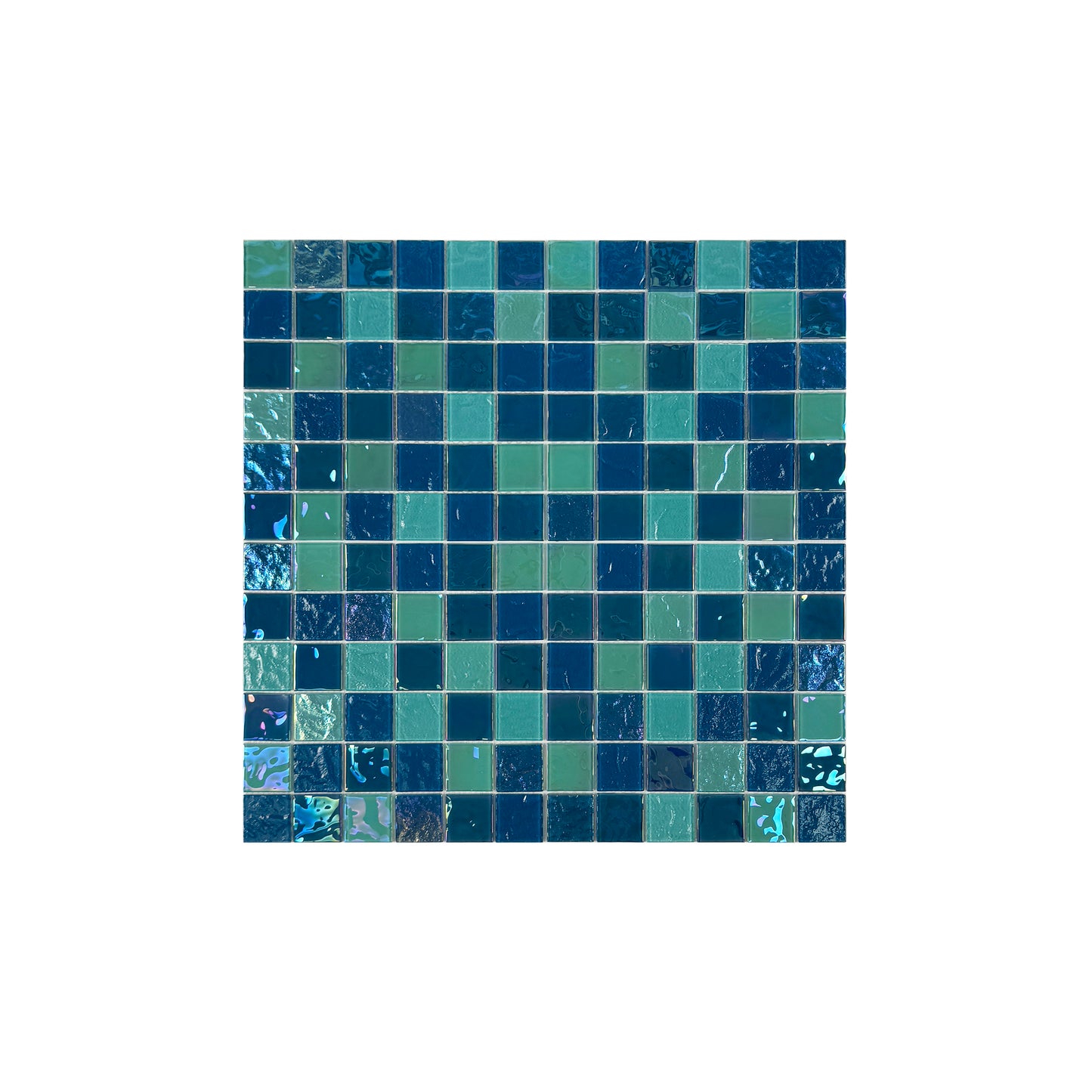 Pine Green & Sapphire Blue Iridescent Mixed Wave Pattern Crystal Glass Mosaic -Swimming Pool Tile