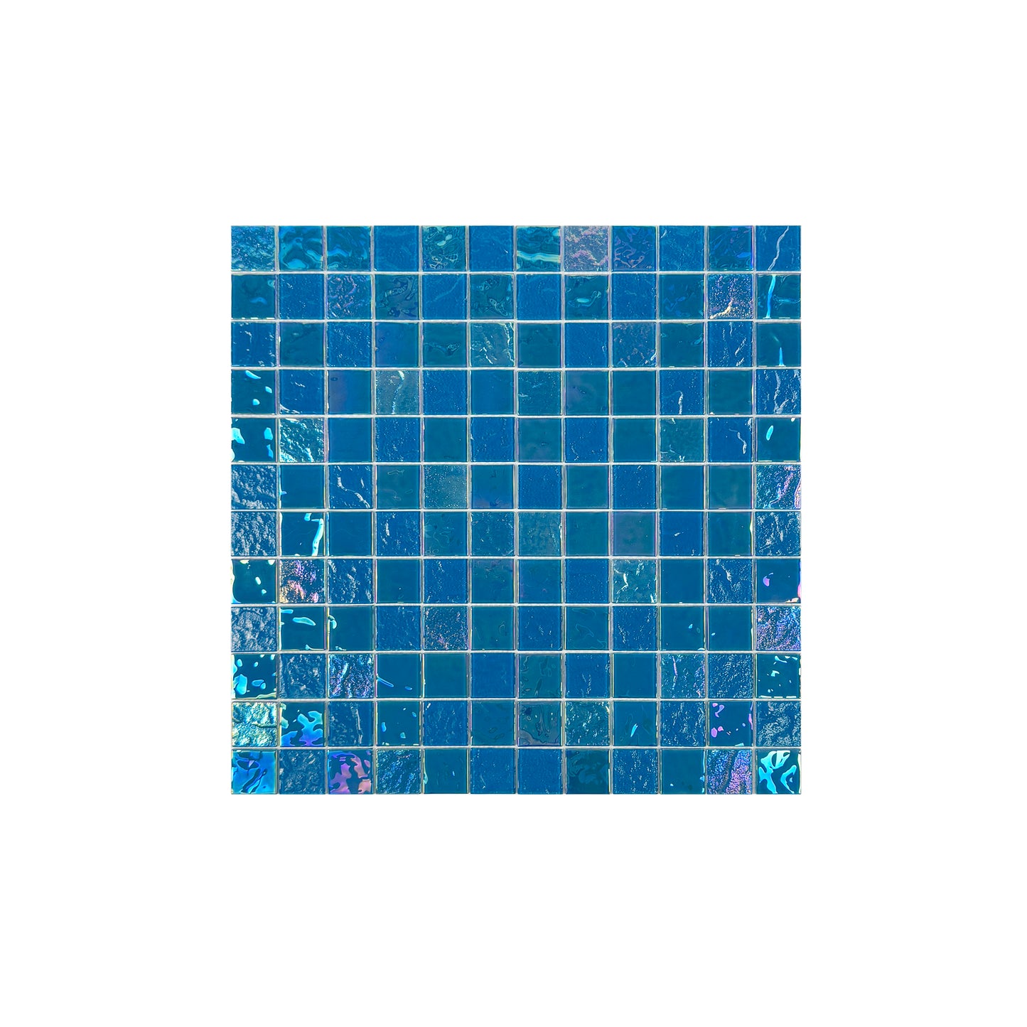 Sky Blue Iridescent Mixed Wave Pattern Crystal Glass Mosaic -Swimming Pool Tile