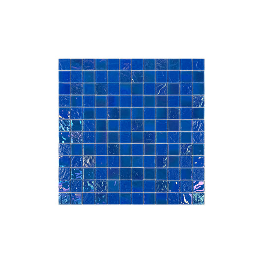 French Blue Iridescent Mixed Wave Pattern Crystal Glass Mosaic -Swimming Pool Tile