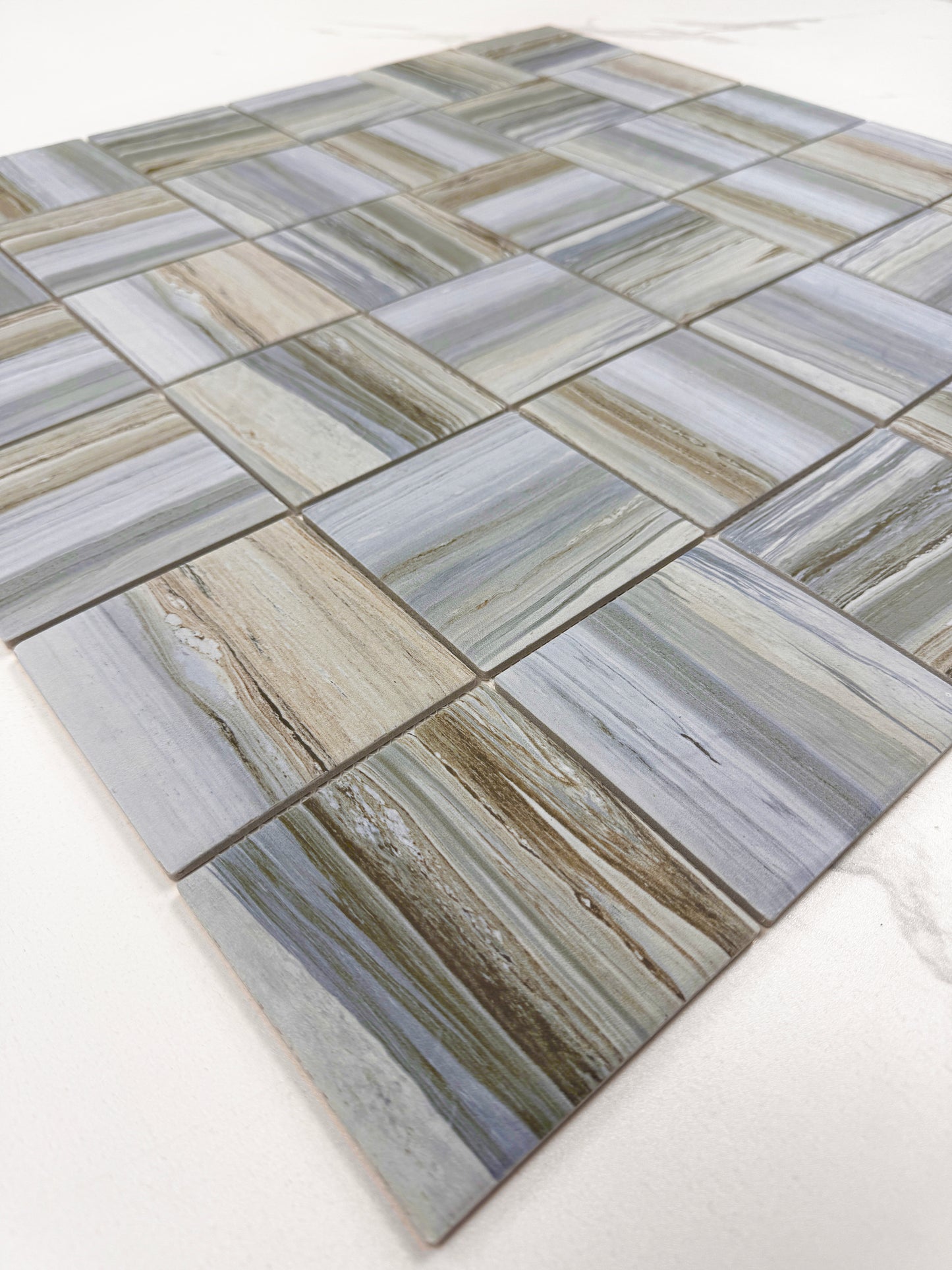 Light Blue & Milky White & Light Grey Mixed Stone Pattern Porcelain Mosaic-Swimming Pool Tile