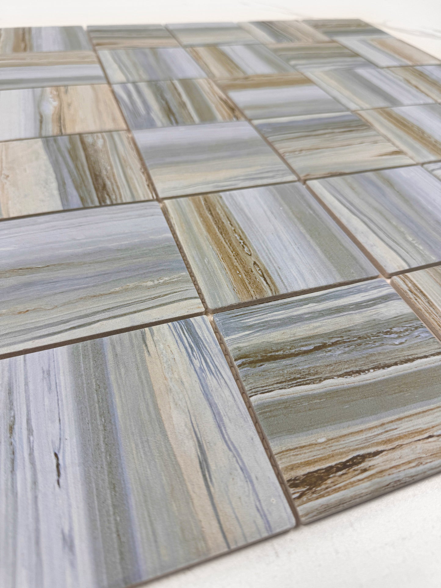 Light Blue & Milky White & Light Grey Mixed Stone Pattern Porcelain Mosaic-Swimming Pool Tile