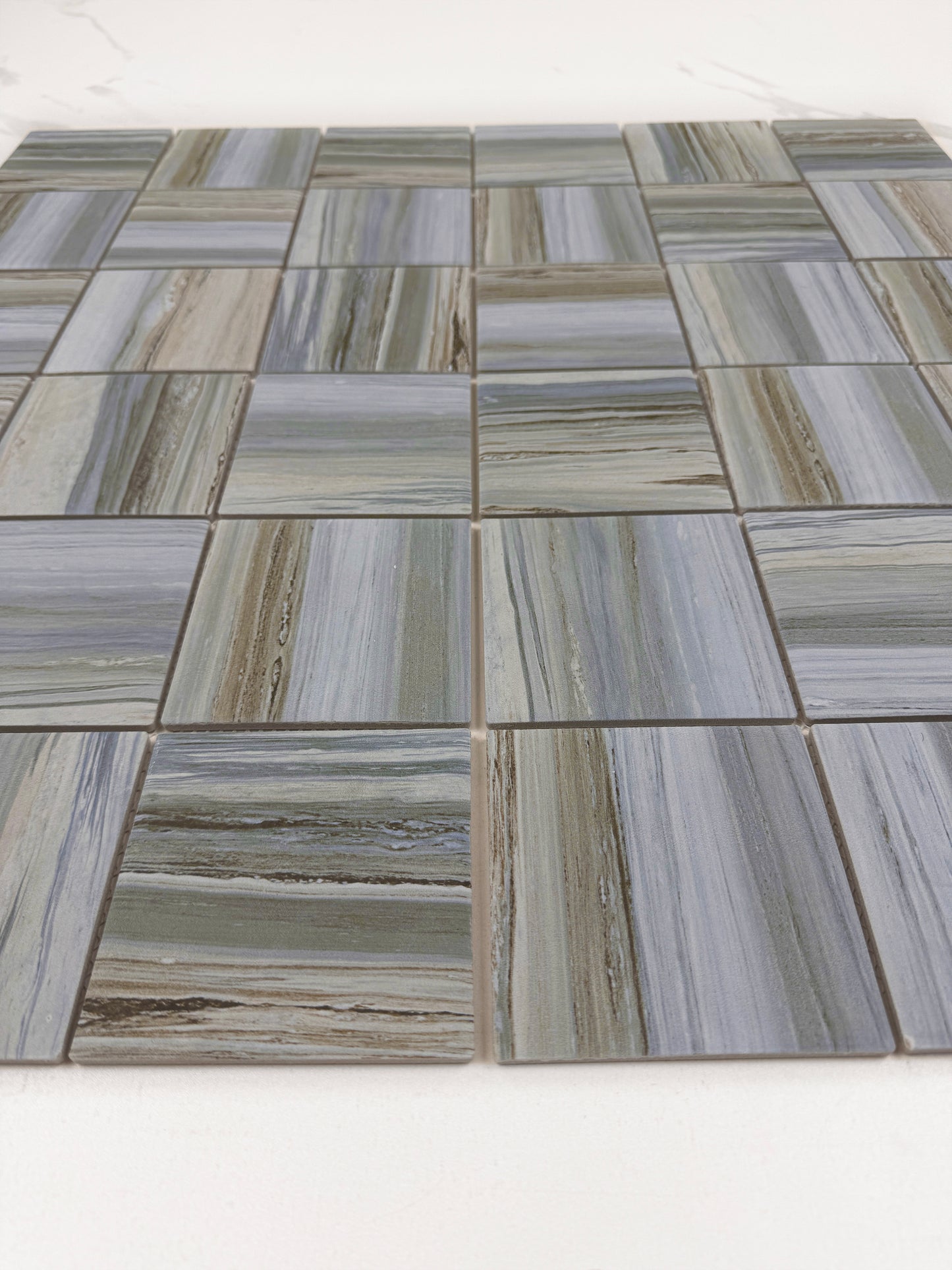 Light Blue & Milky White & Light Grey Mixed Stone Pattern Porcelain Mosaic-Swimming Pool Tile
