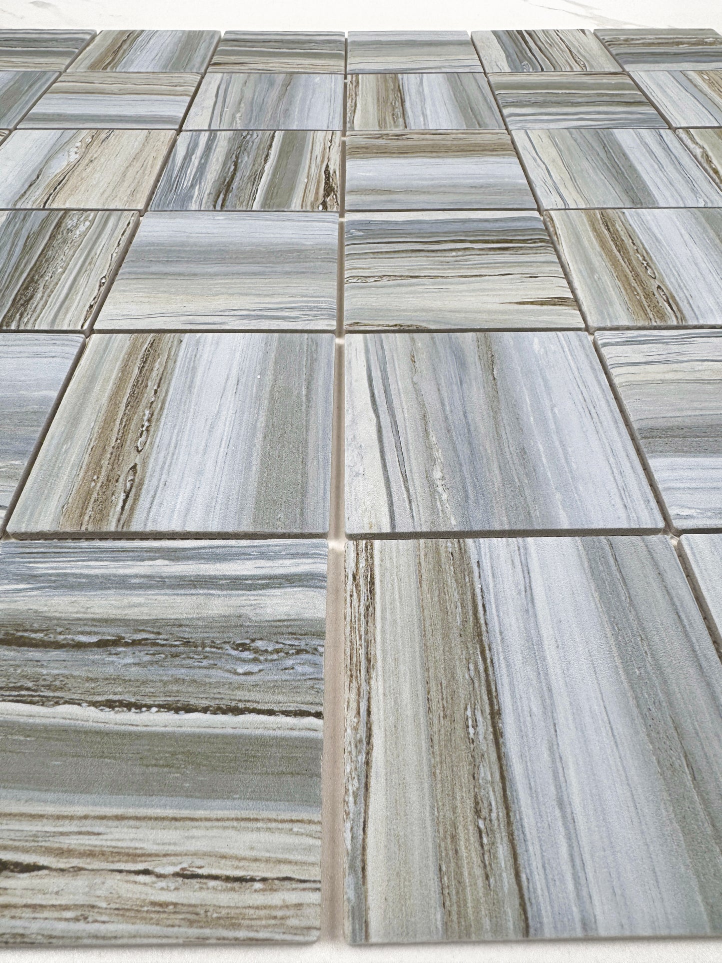Light Blue & Milky White & Light Grey Mixed Stone Pattern Porcelain Mosaic-Swimming Pool Tile