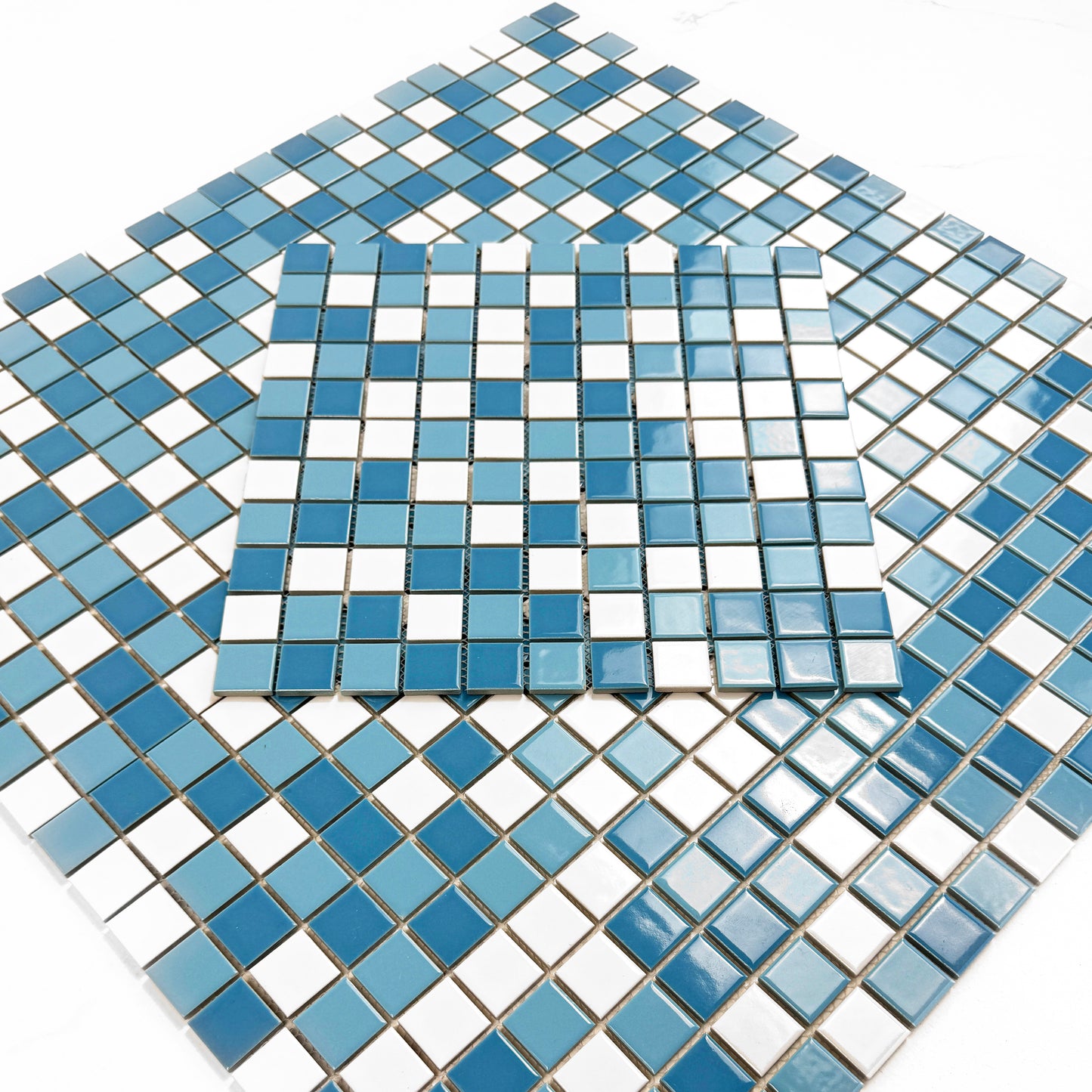 Azure Harmony Baby Blue & Light Blue & White Mixed Ordinary Glazed Porcelain Mosaic