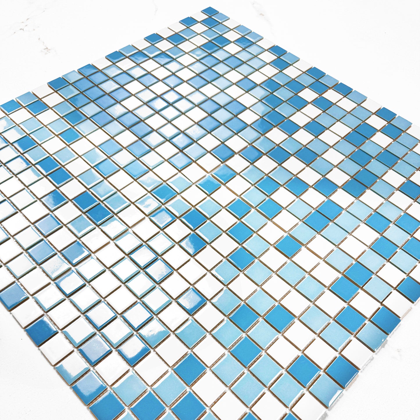 Azure Harmony Powder Blue &Baby Blue & Light Blue Mixed Ordinary Glazed Porcelain Mosaic