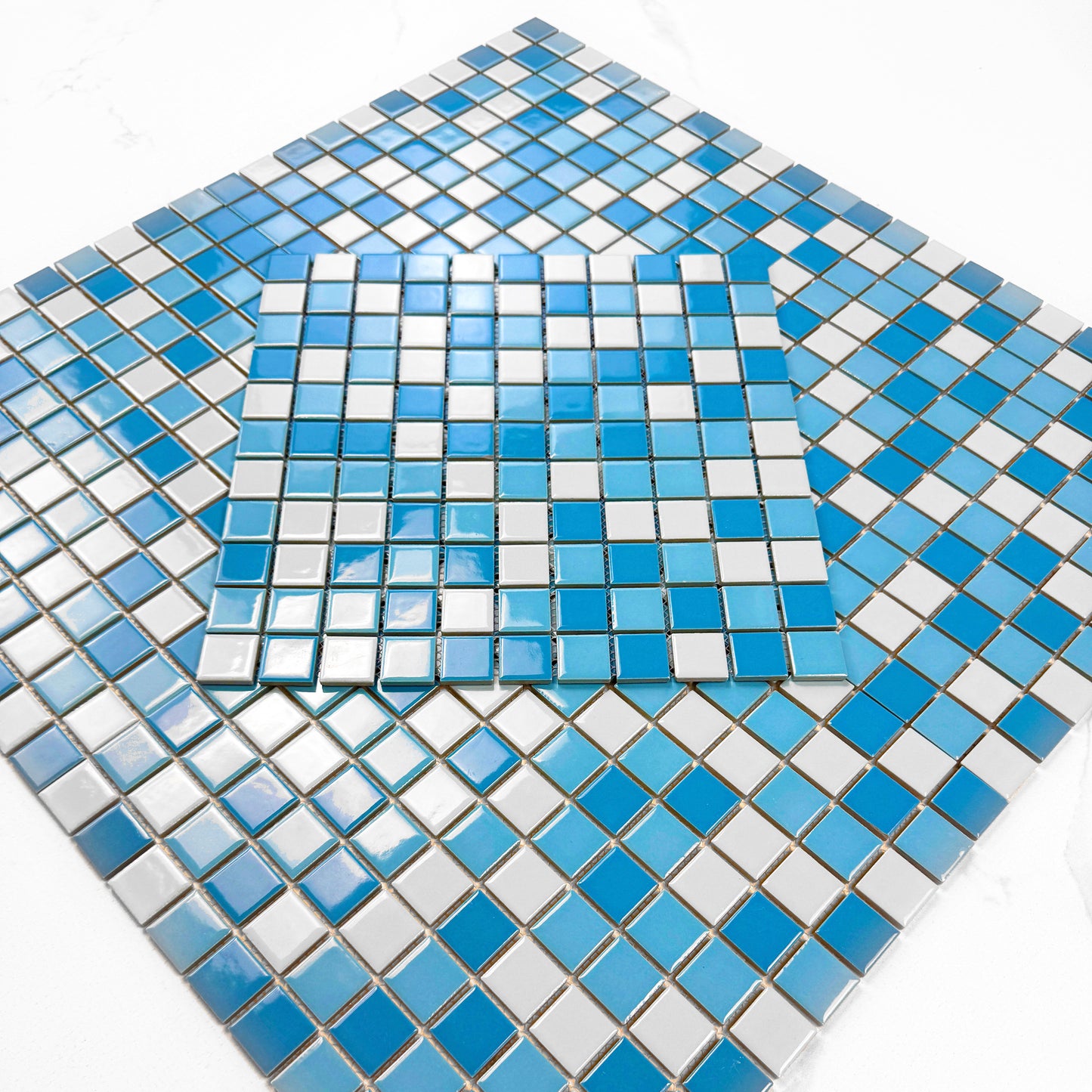 Azure Harmony Powder Blue &Baby Blue & Light Blue Mixed Ordinary Glazed Porcelain Mosaic