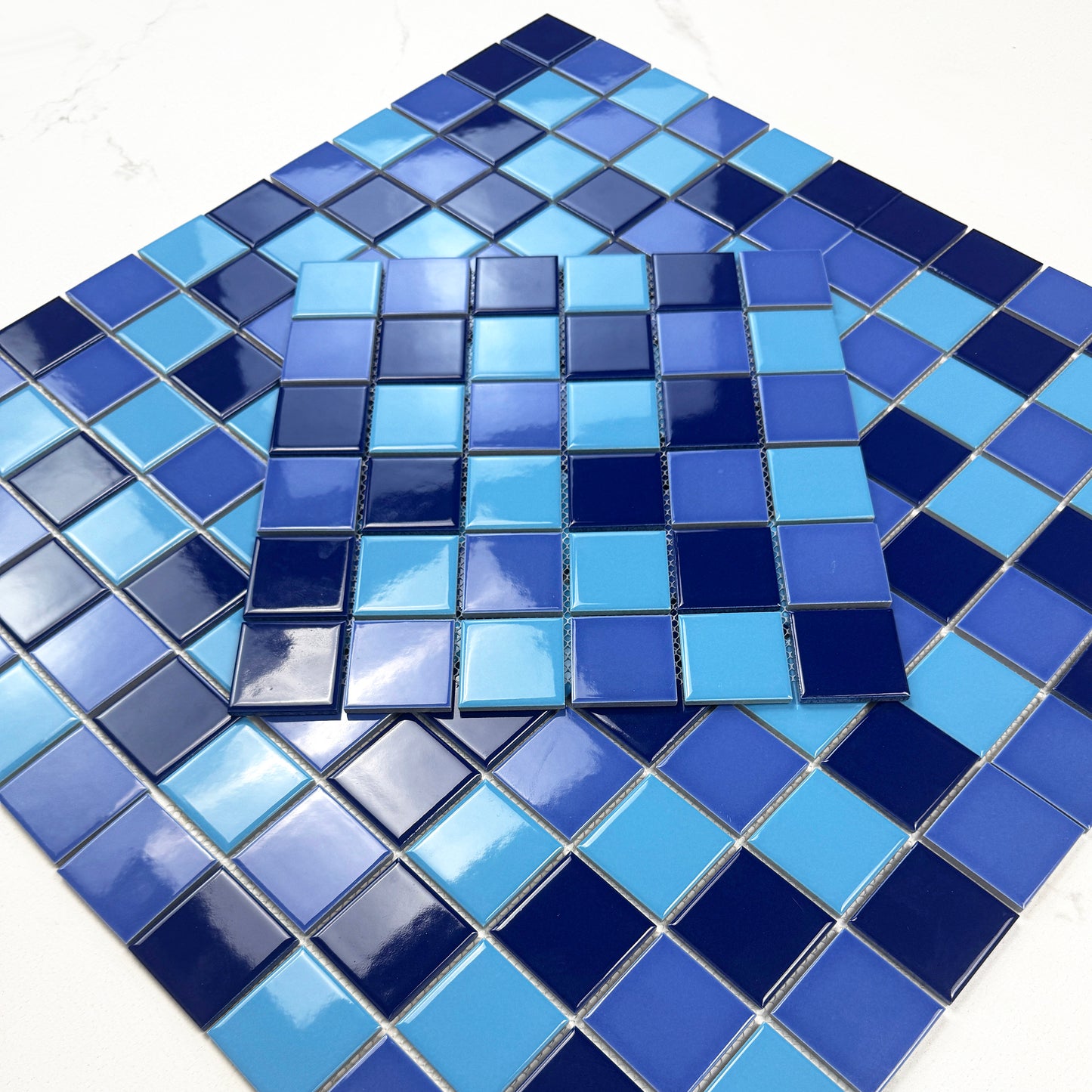 Azure Harmony Baby Blue & Cobalt Blue & Midnight Blue Mixed  Ordinary Glazed Porcelain Mosaic