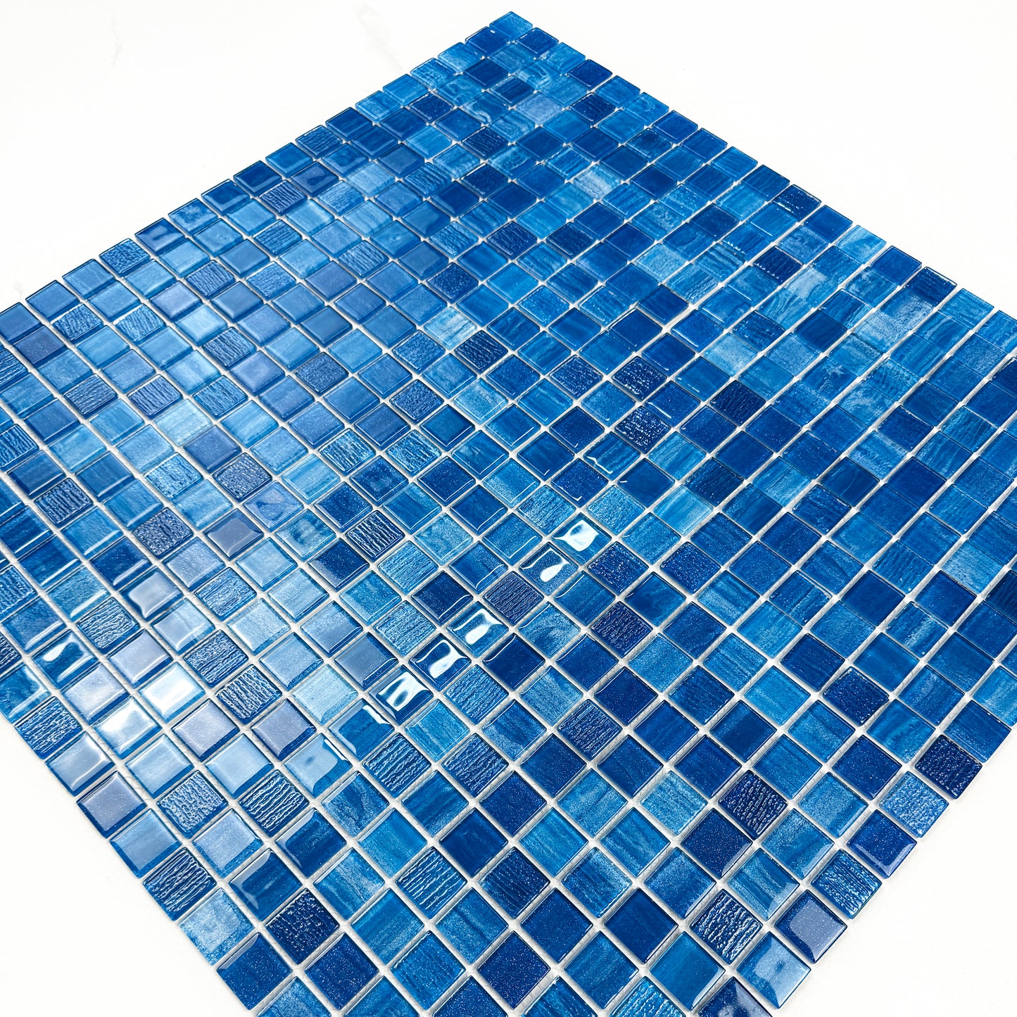 Noble Haven Blue & Sapphire Blue & French Blue Mixed  Cloud Hand-Drown Crystal Glass Mosaic