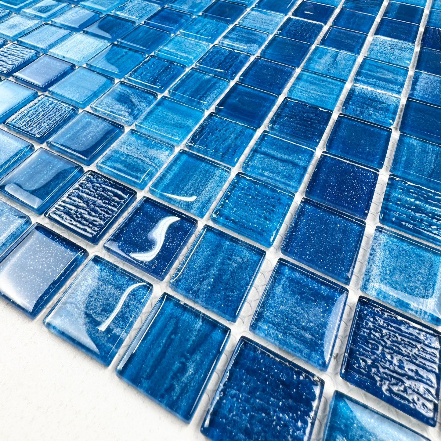 Noble Haven Blue & Sapphire Blue & French Blue Mixed  Cloud Hand-Drown Crystal Glass Mosaic