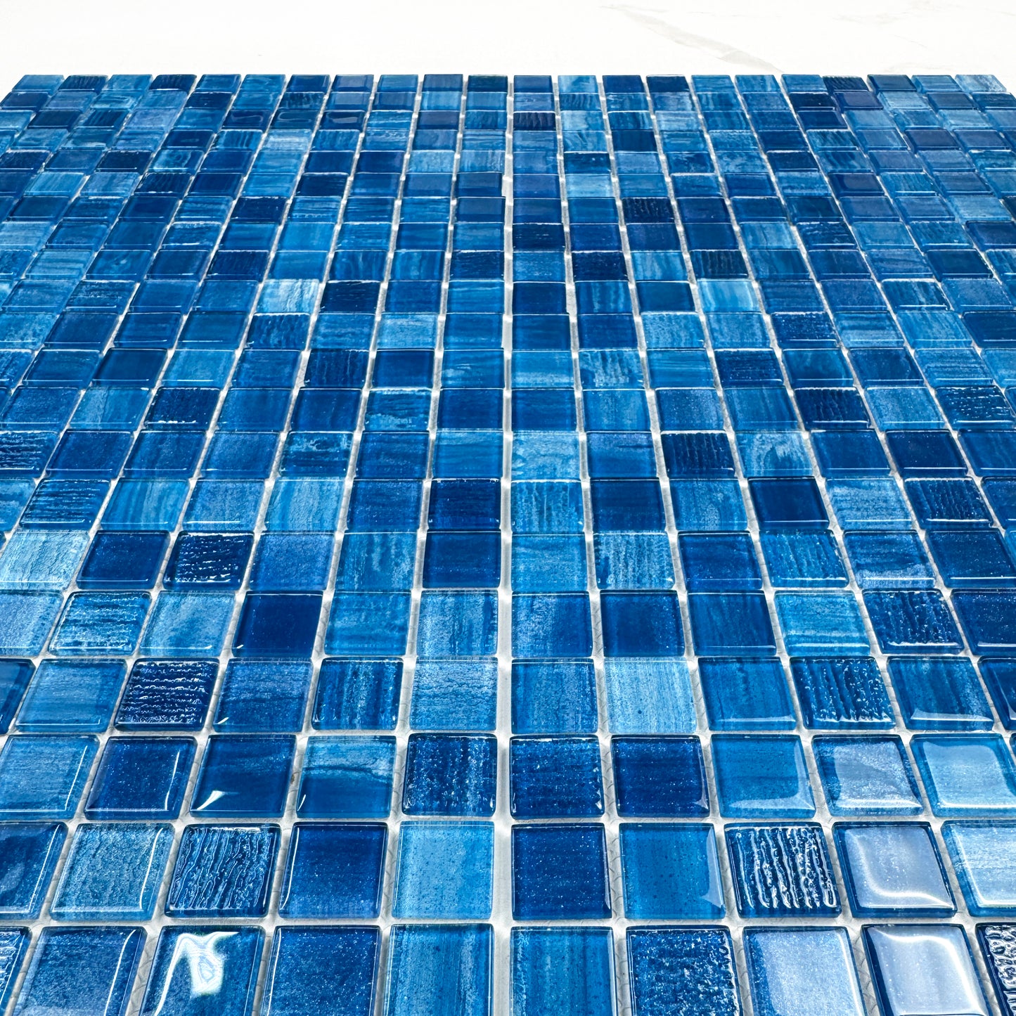 Noble Haven Blue & Sapphire Blue & French Blue Mixed  Cloud Hand-Drown Crystal Glass Mosaic