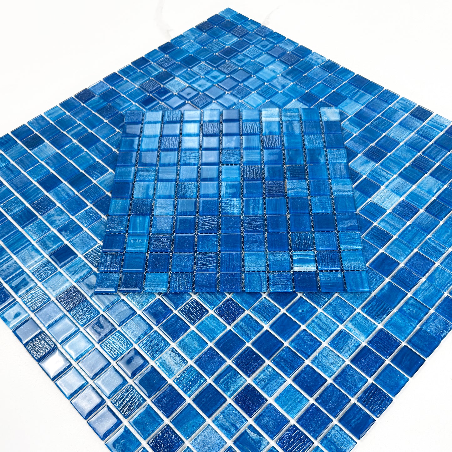 Noble Haven Blue & Sapphire Blue & French Blue Mixed  Cloud Hand-Drown Crystal Glass Mosaic