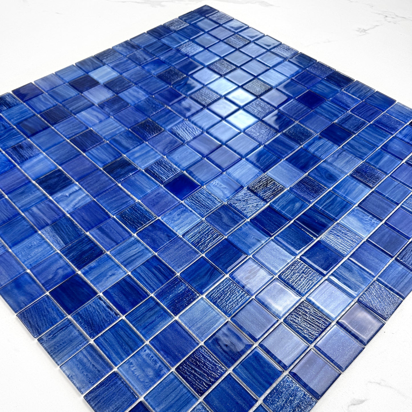 Noble Haven Mightnight Blue & Loyal Blue & Navy Blue & Neon Blue Mixed Cloud Hand-Drown Crystal Glass Mosaic