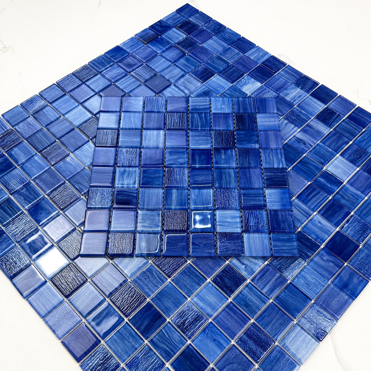 Noble Haven Mightnight Blue & Loyal Blue & Navy Blue & Neon Blue Mixed Cloud Hand-Drown Crystal Glass Mosaic