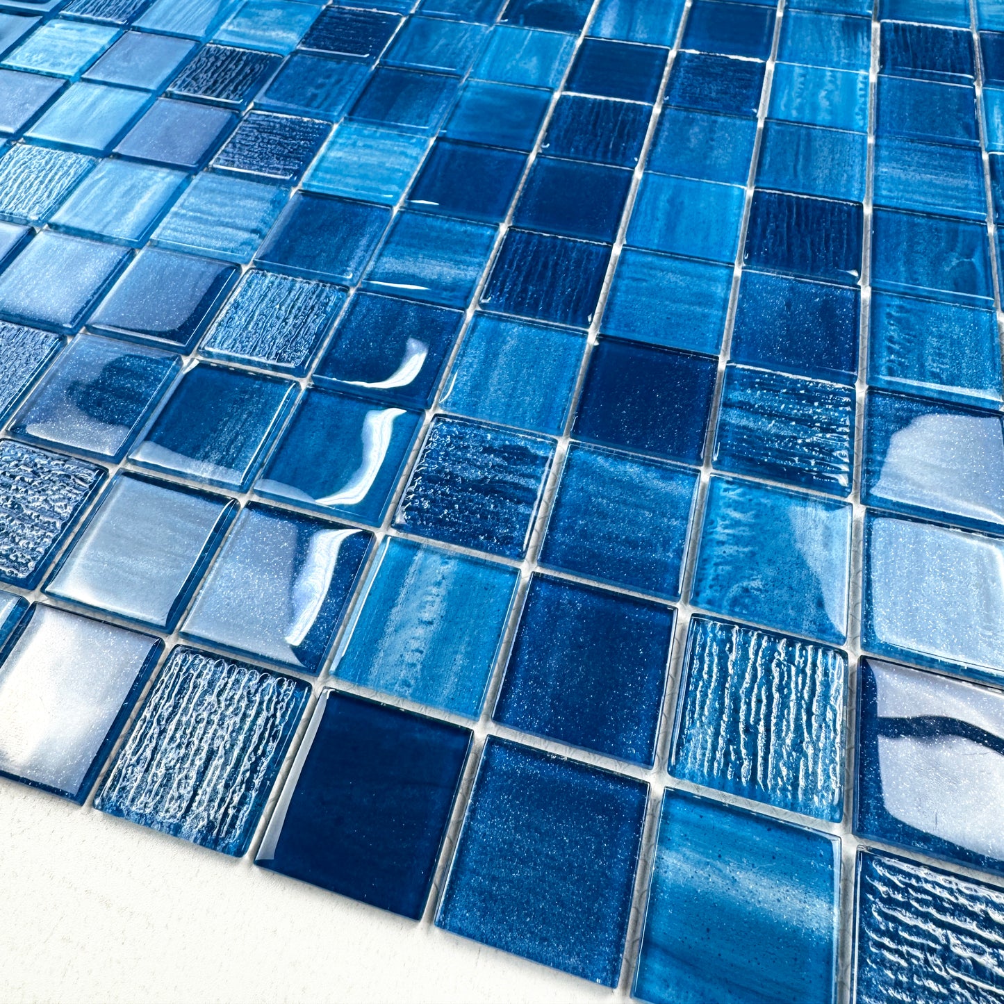 Noble Haven Yale Blue & Sapphire Blue & French Blue Mixed  Cloud Hand-Drown Crystal Glass Mosaic