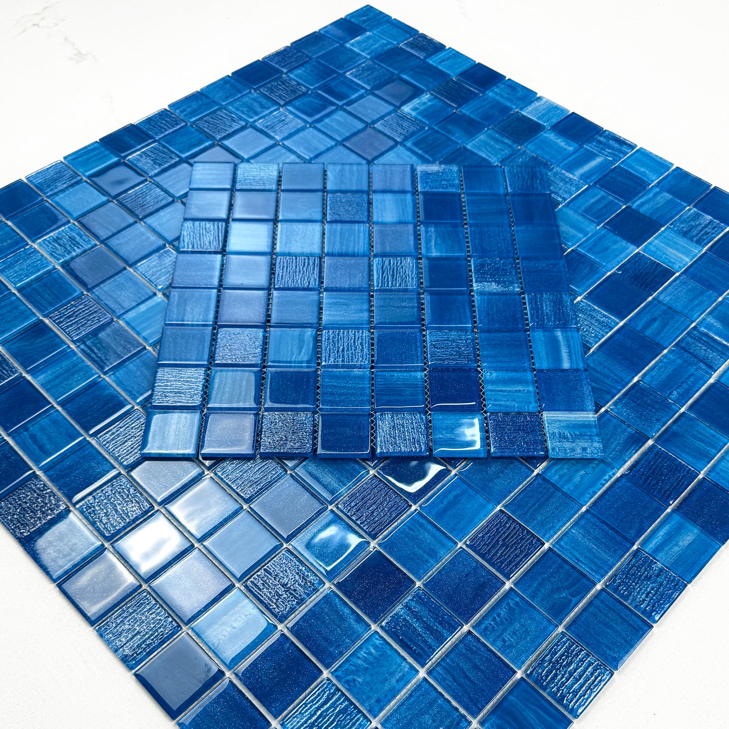 Noble Haven Yale Blue & Sapphire Blue & French Blue Mixed  Cloud Hand-Drown Crystal Glass Mosaic