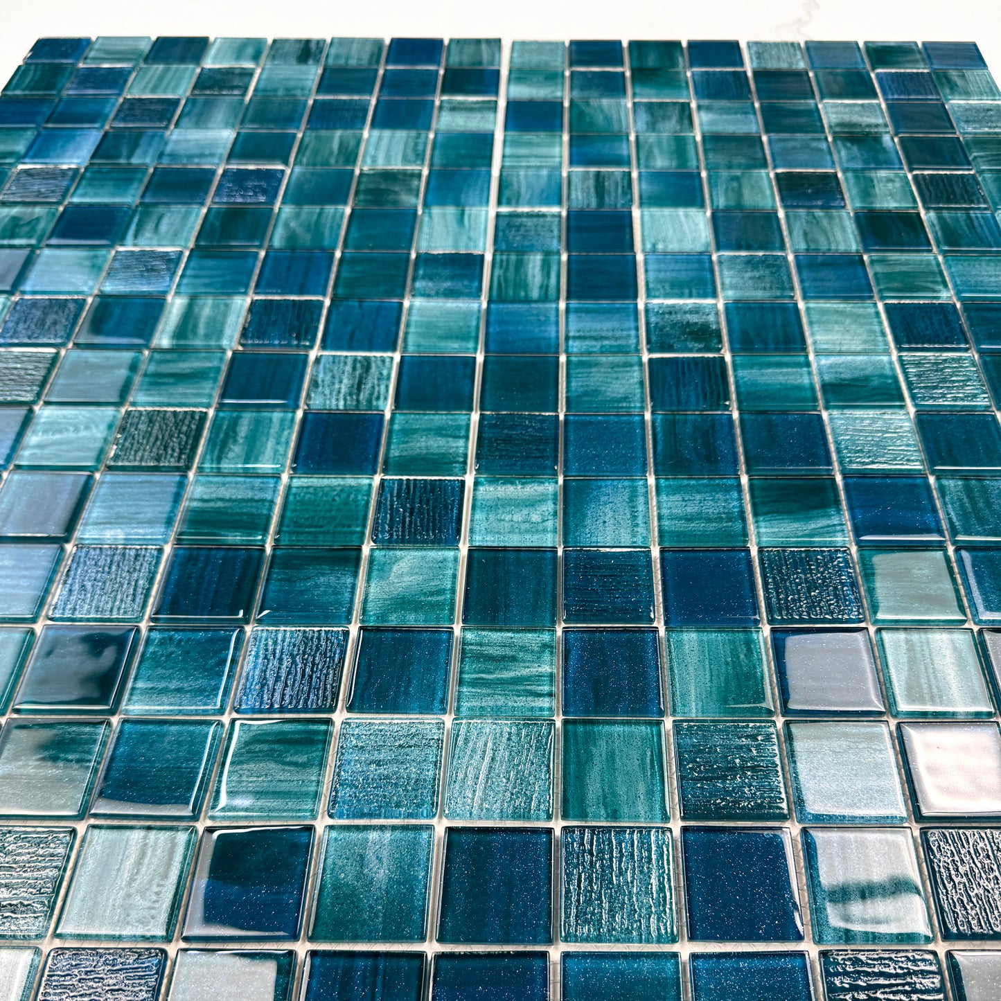 Noble Haven Tiffany Blue &French Blue & Sapphire Blue Mixed Cloud Hand-Drown Crystal Glass Mosaic