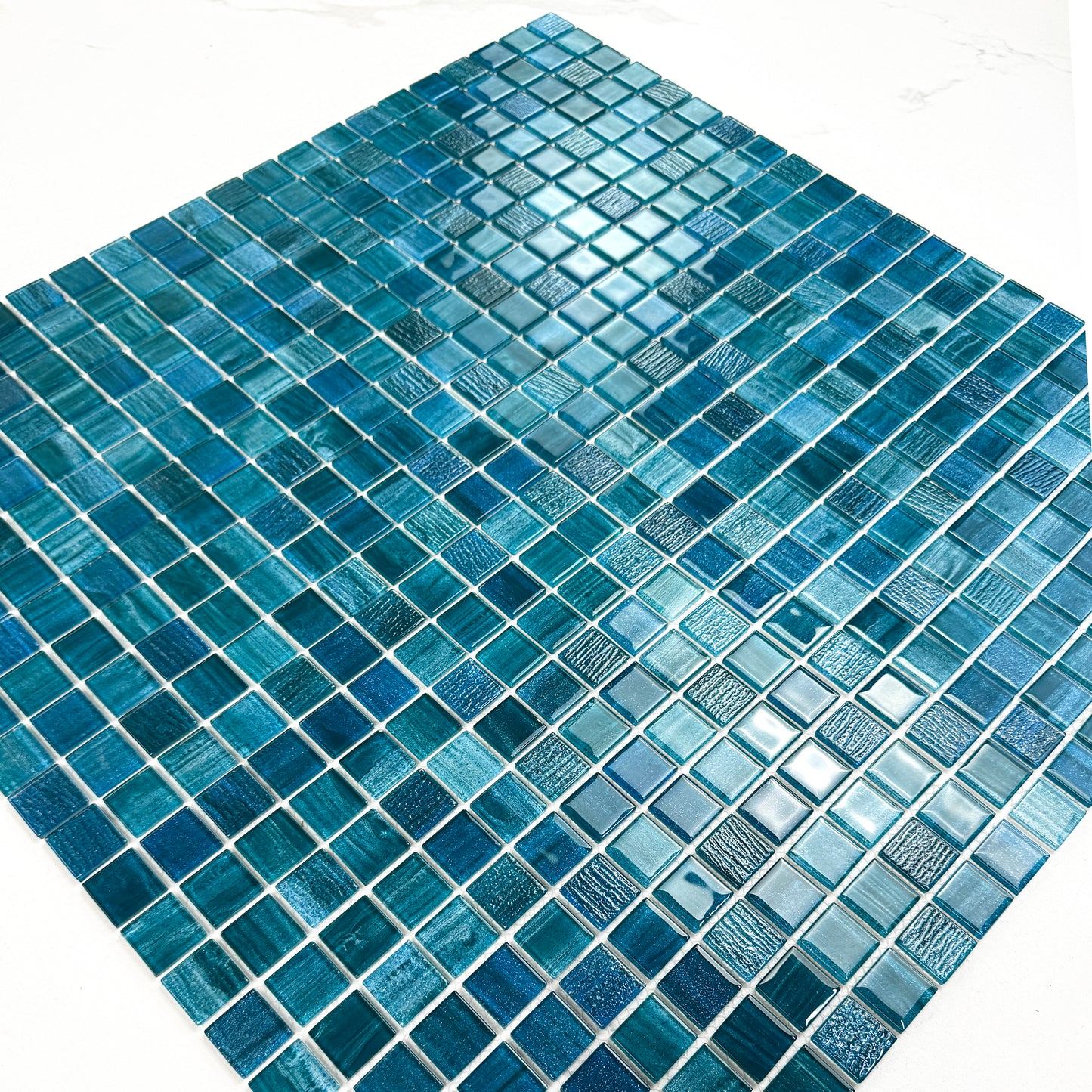 Noble Haven Tiffany Blue &French Blue & Sapphire Blue Mixed Cloud Hand-Drown Crystal Glass Mosaic