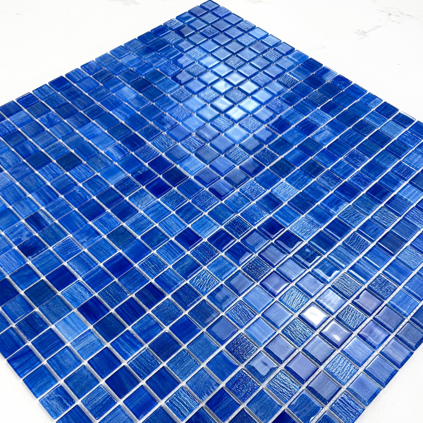 Noble Haven Loyal Blue & Navy Blue & Neon Blue Mixed Cloud Hand-Drown Crystal Glass Mosaic