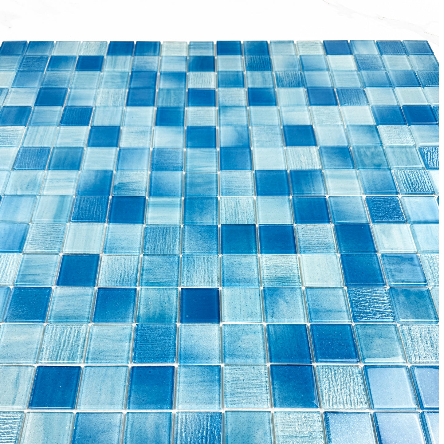 Noble Haven Light Blue & baby Blue & French Blue Mixed Cloud Hand-Drown Crystal Glass Mosaic