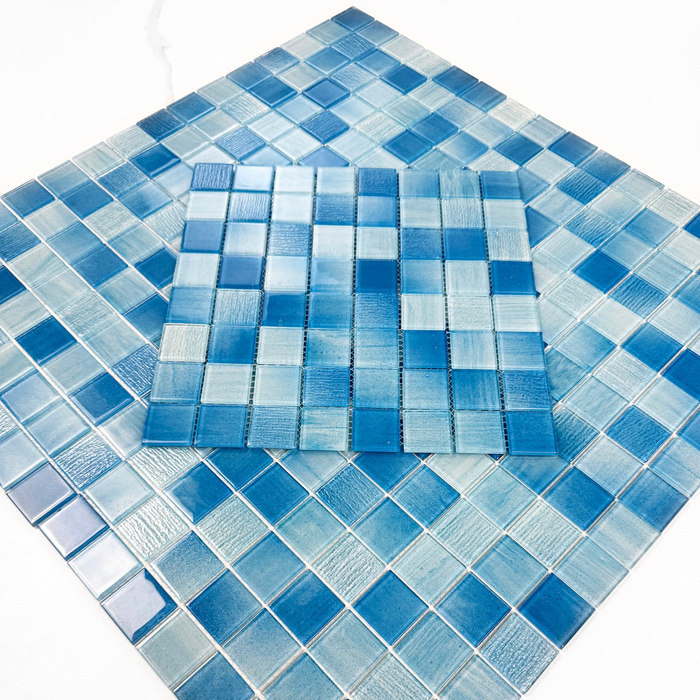 Noble Haven Light Blue & baby Blue & French Blue Mixed Cloud Hand-Drown Crystal Glass Mosaic