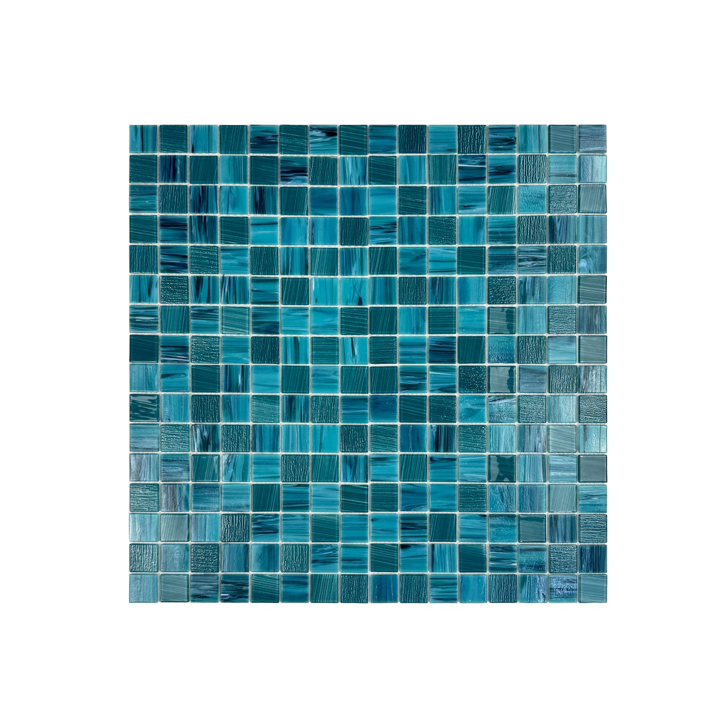 Noble Haven Teal Blue Cloud Hand-Drown Crystal Glass Mosaic