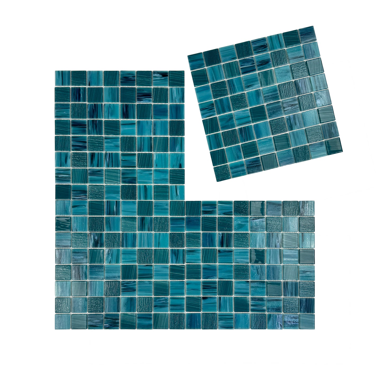 Noble Haven Teal Blue Cloud Hand-Drown Crystal Glass Mosaic