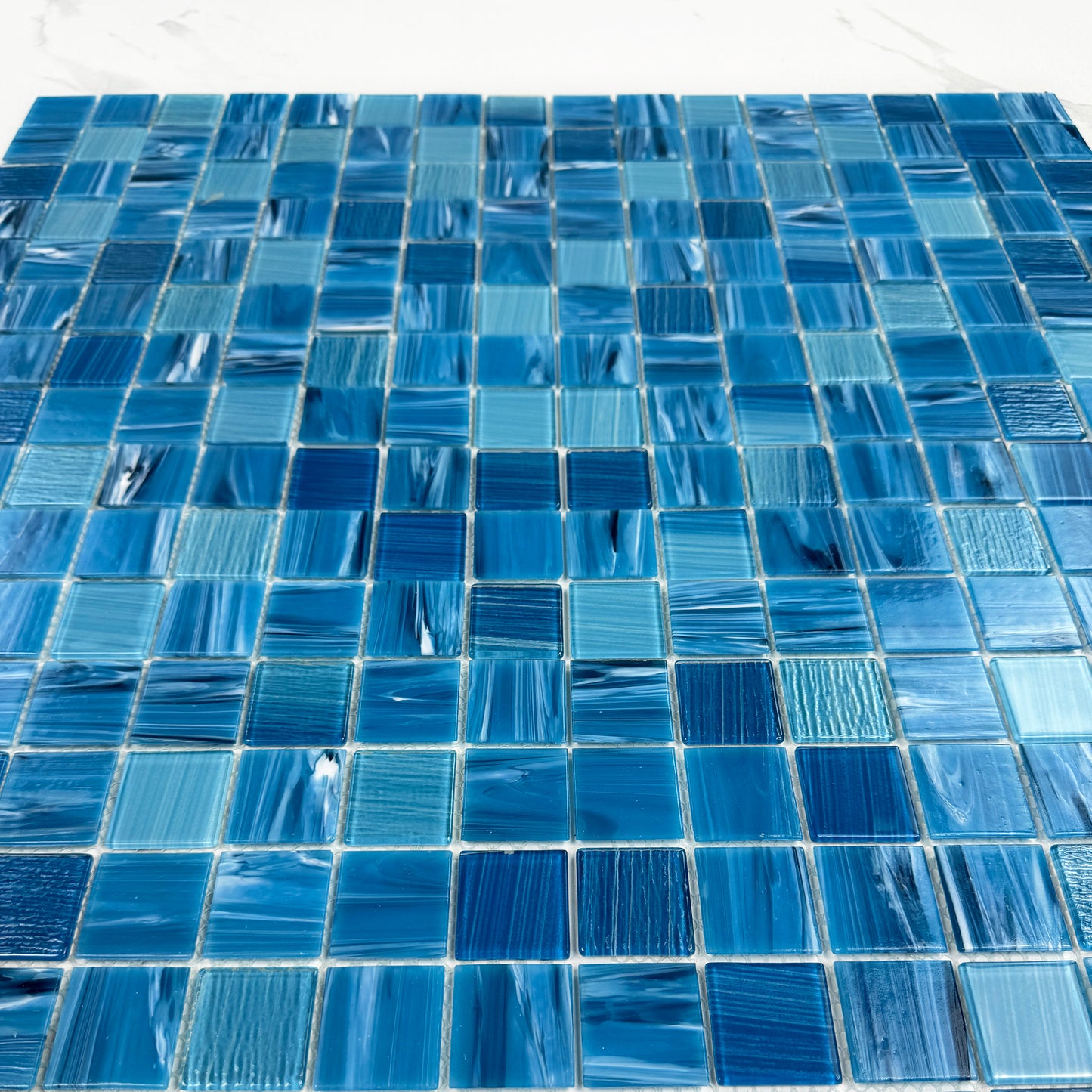 Noble Haven Tiffany Blue & Light Blue Mixed Cloud Hand-Drown  Crystal Glass Mosaic