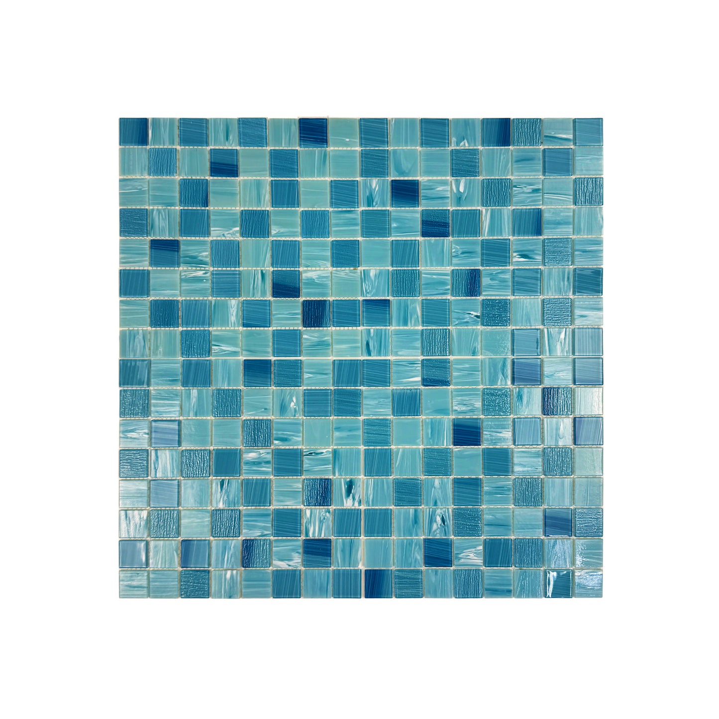 Noble Haven Sky Blue & French Blue Mixed Cloud Hand-Drown Crystal Glass Mosaic